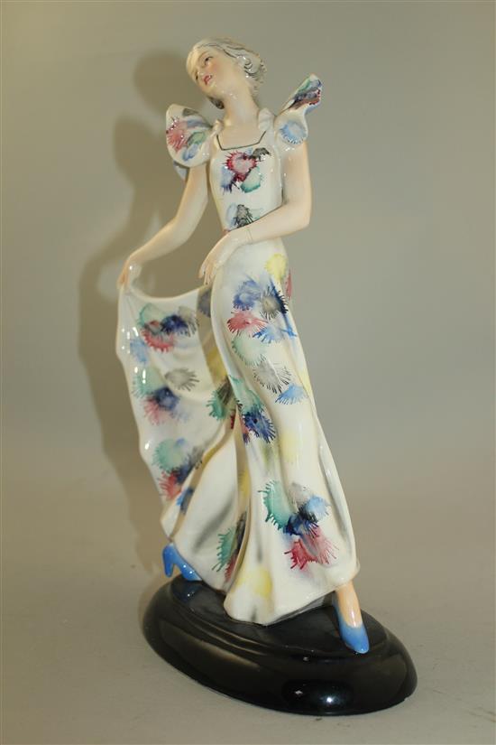A W. Goebel Art Deco figure of a lady, 1930s, 31.5cm, damage to left arm